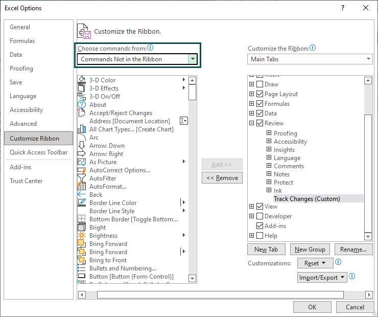 Track Changes in Excel Add in Ribbon.6