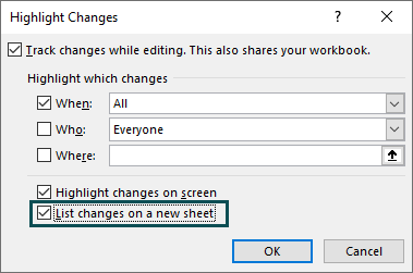 Track Changes in Excel Example 2.1