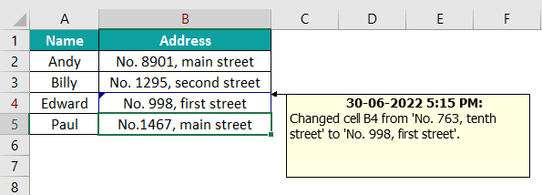 Track Changes in Excel Intro Example