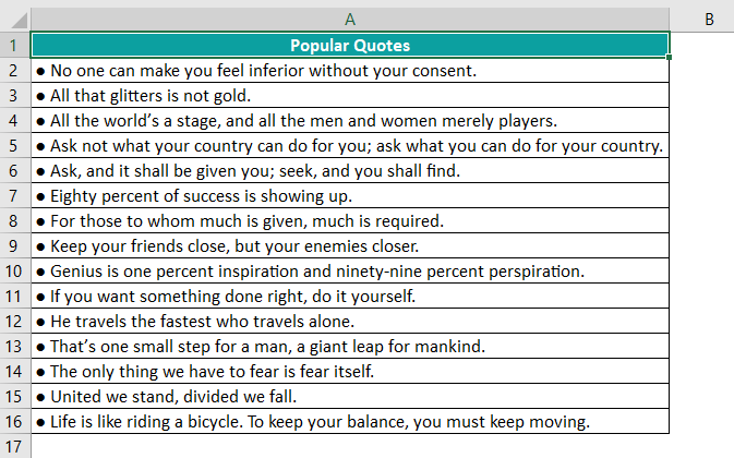 Bullet Points in Excel Intro Example