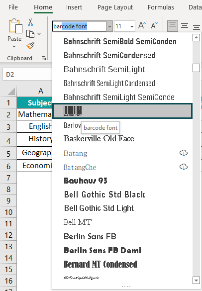 Barcode In Excel Example 2.4