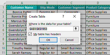 Dashboard in Excel Example 1.1