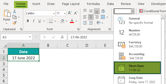 Date Format in Excel Example 2.2