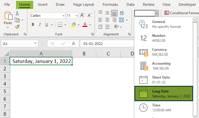 Date Format in Excel Intro Example