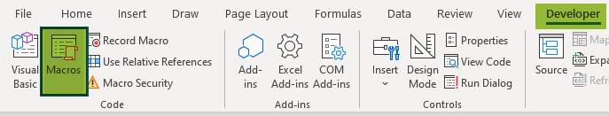 Developer tab (Macros)
