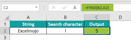 FIND function in Excel Intro Example