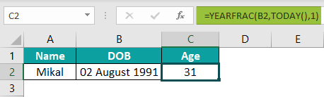 Calculate Age in Excel Example 2.2