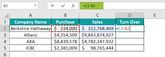 Excel Minus Formula Example 3.1