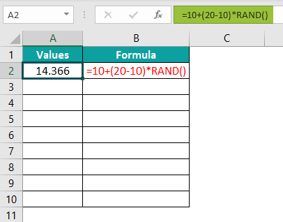 RAND Excel Function Example 2.1