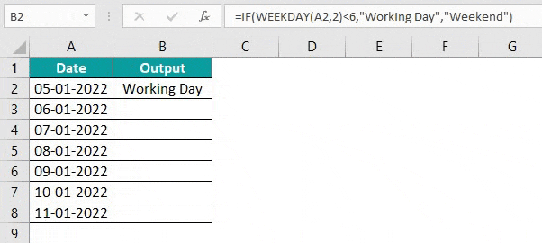 WEEKDAYS in Excel Example 2.3