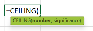 CEILING Function in Excel Syntax