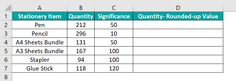 Ceiling Function in Excel - Example1