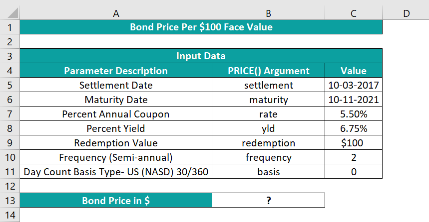 How to Use PRICE Function in Excel