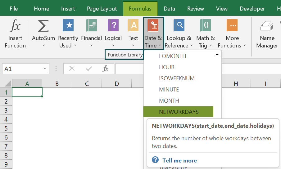 How to use Networkdays Excel Function - Method 1