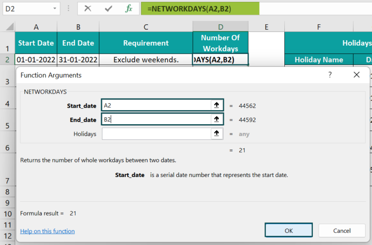 NETWORKDAYS Excel Function Formula Examples How To Use 
