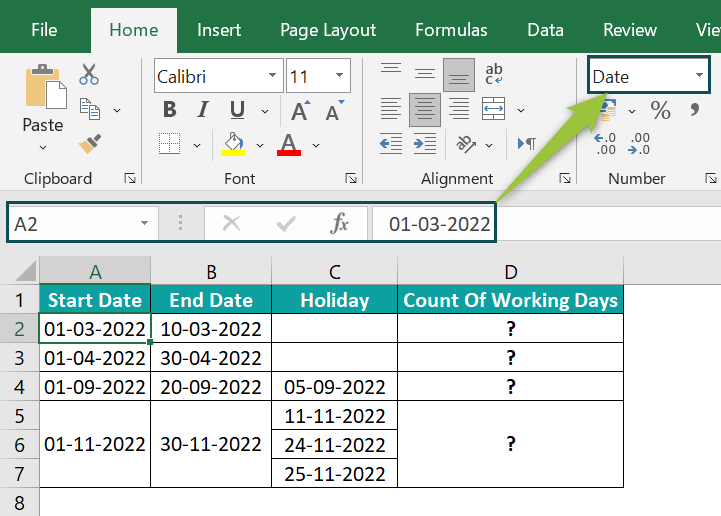 Networkdays Function in Excel
