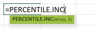 Percentile.inc Function Syntax