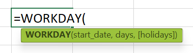 Workday Excel Function Syntax