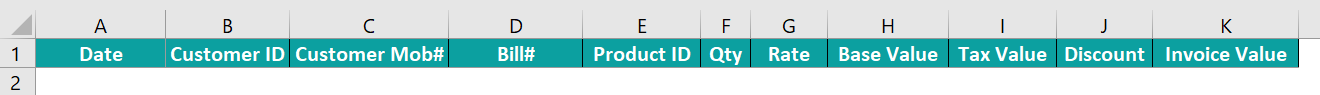 Database in Excel - Example 1 - Step 1