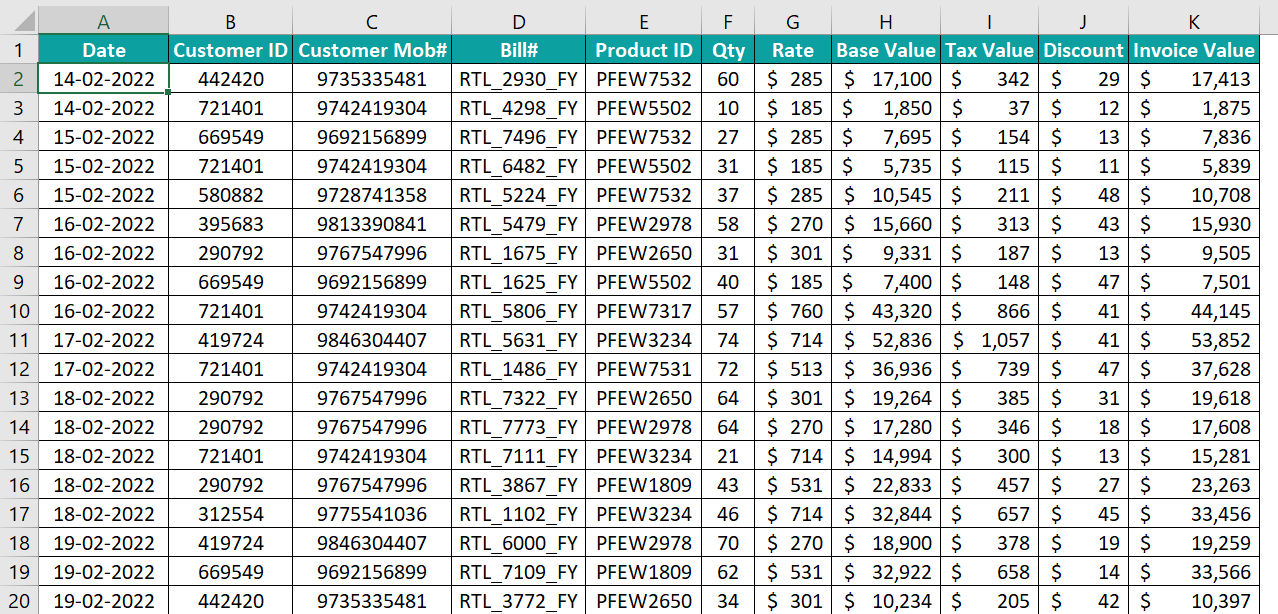 How to maintain database in excel - Step 1b