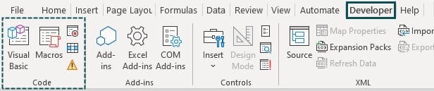 Vba Code - Developer tab - step 5