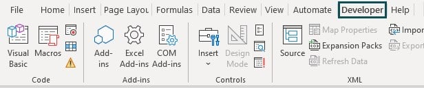 Vba Code - Developer tab