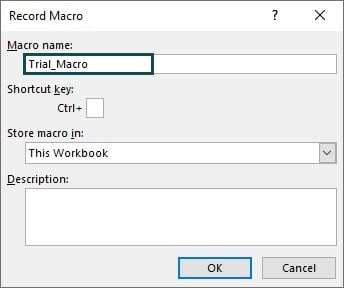 Vba Code - Record Macro - step 3 - Trial macro