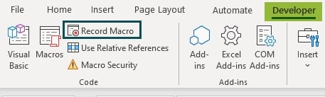 Vba Code - Record Macro