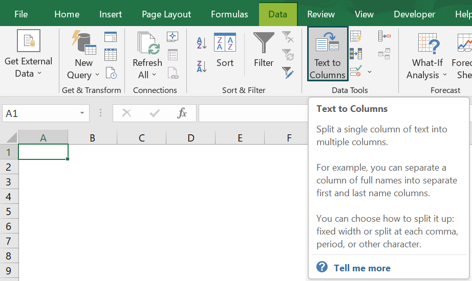 how to find text to columns in excel