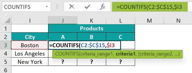 COUNTIFS Function in Excel Example 1 - Step 3