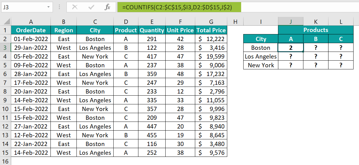 COUNTIFS Function in Excel Example 1 - Step 6a