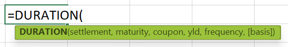 DURATION Excel Function - Formula Syntax