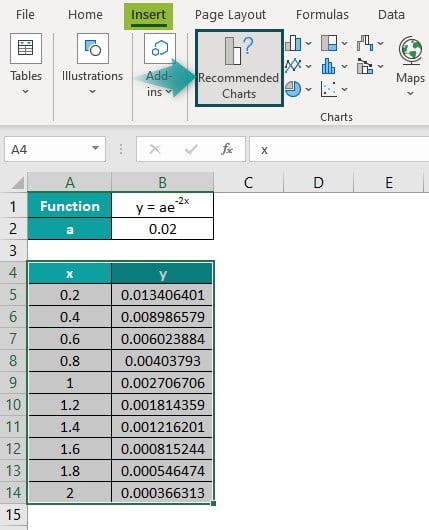 Exponential Excel Function Example 2 - Step 3