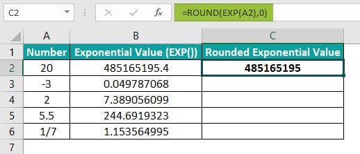 Exponential Excel Function Example 3 - step 1