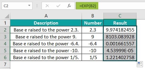 Exponential Excel Function Use - Example-Step 2