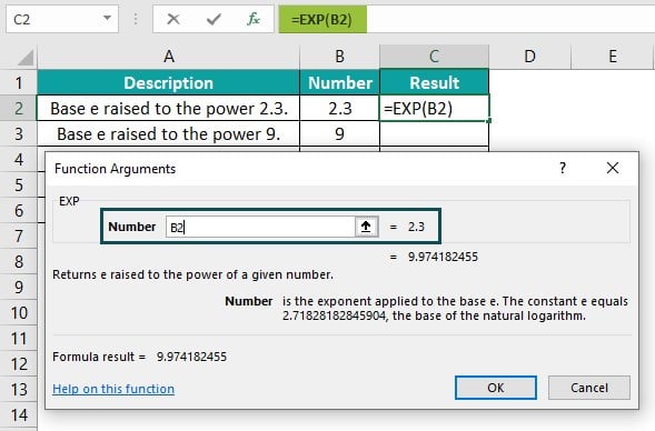 Exponential Excel Function Use - Number field