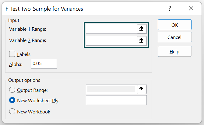 FTEST Excel - F-Test Two-Sample for Variances
