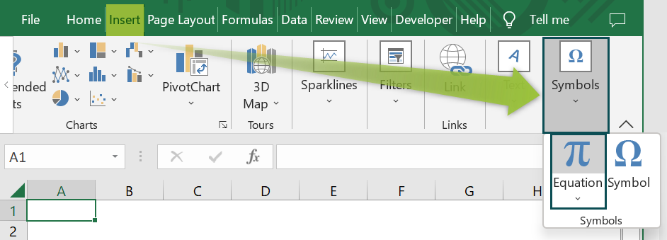 How to type a subscript using equation option - Step 1