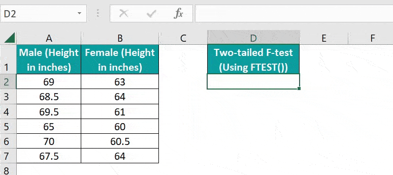 How to use FTEST Excel Function - Step 1a