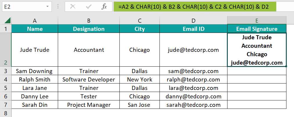 Using CHAR(10) formula - Step 3