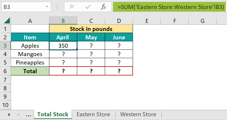 3D Reference in Excel - Example 3 - Step 1