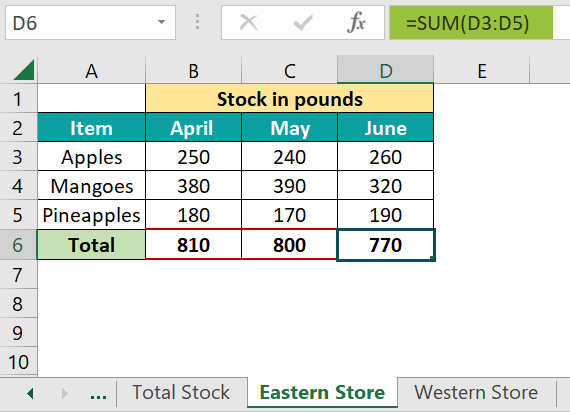 3D Reference in Excel - Example 3a