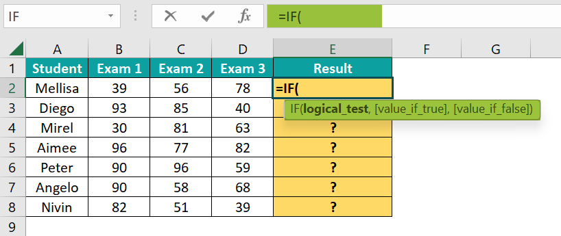 IF AND Formula in Excel - Step 1