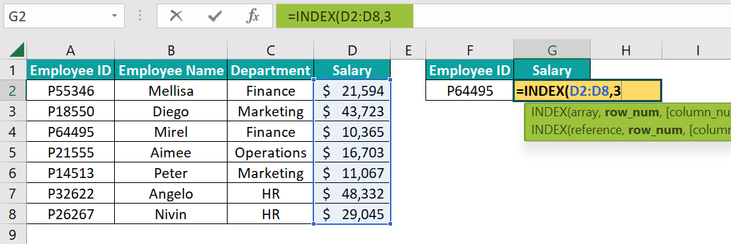 INDEX Formula in Excel - Step 3