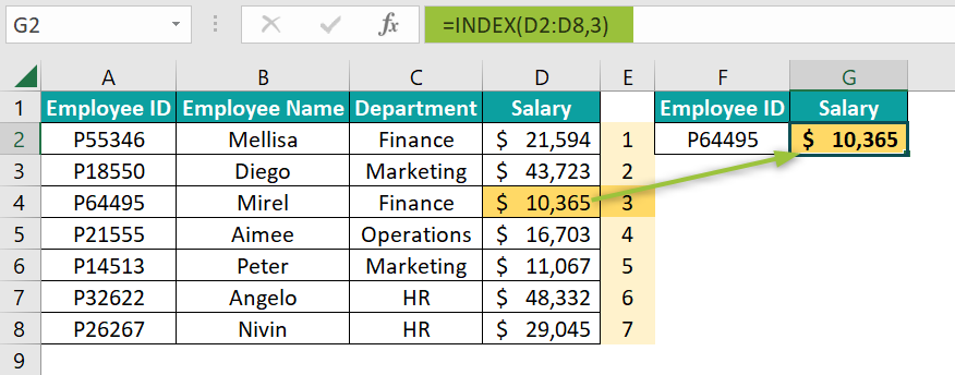 INDEX Formula in Excel - Step 4