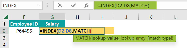 INDEX and MATCH Formula in Excel - Step 1