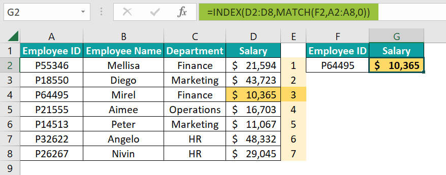 INDEX and MATCH Formula in Excel - Step 5