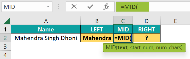 LEFT,MID, RIGHT Formula in Excel - Step 3