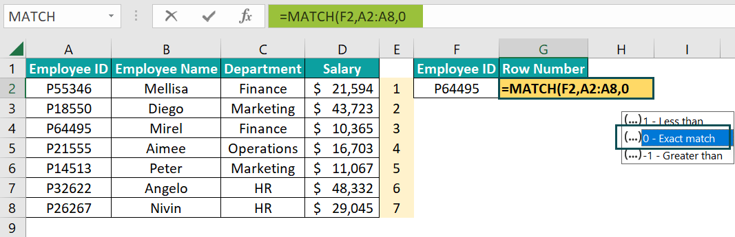MATCH Formula in Excel - Step 4