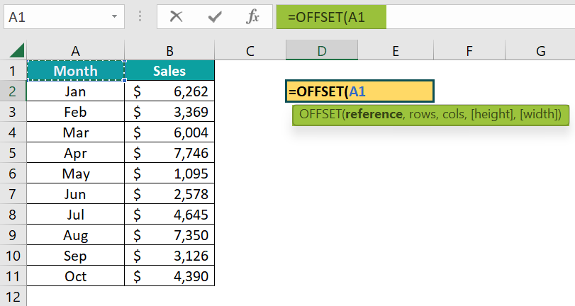 OFFSET Formula in Excel - Step 2
